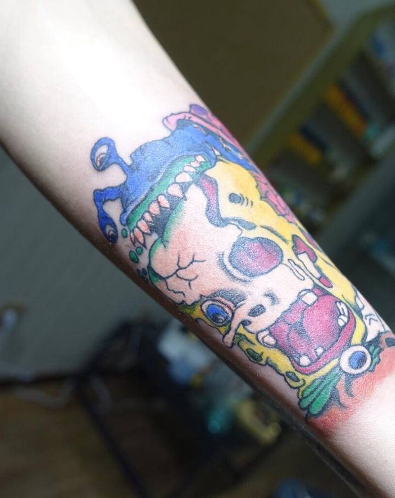 海绵宝宝纹身图片_手臂动漫纹身图案