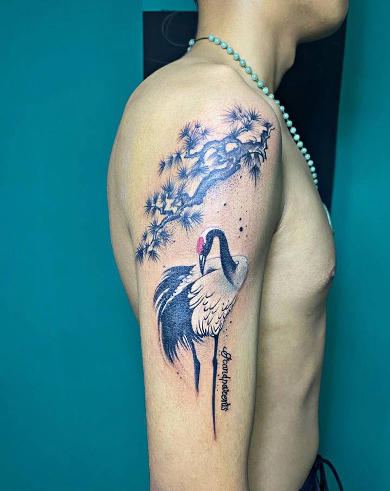 松鹤纹身图片_手臂纹身图案