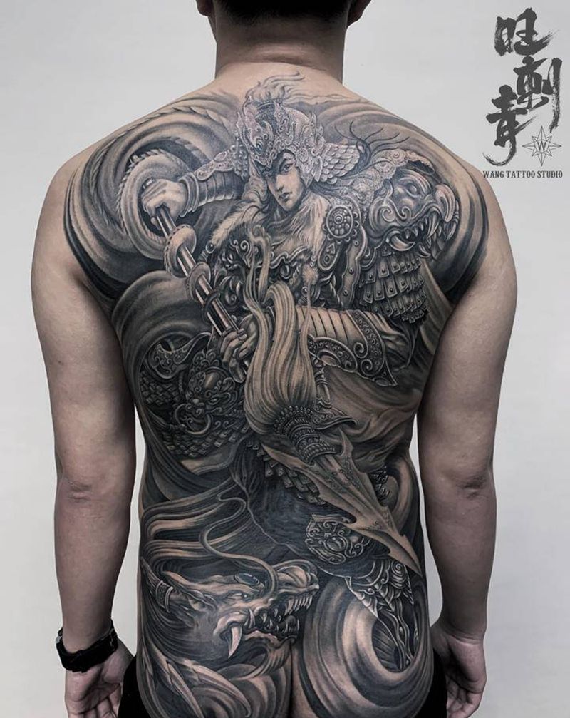 赵子龙纹身图片_背部欧美写实新传统纹身图案