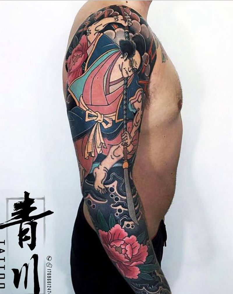 日式花臂纹身图片_手臂老传统纹身图案