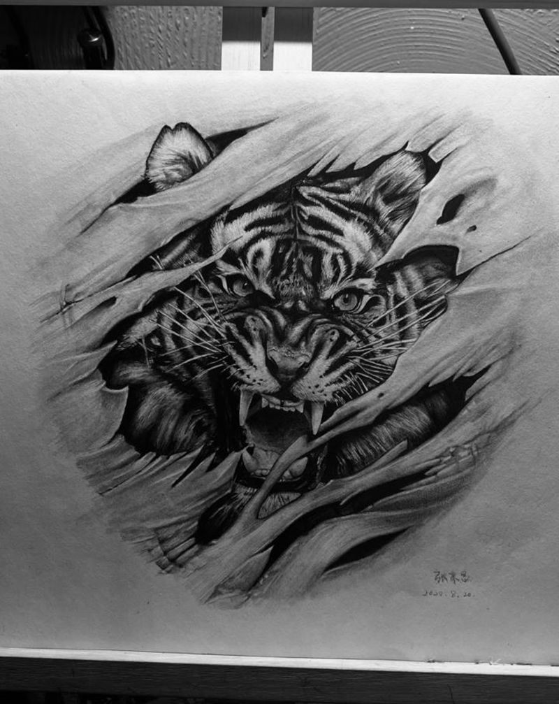 虎纹身图片_欧美写实纹身图案