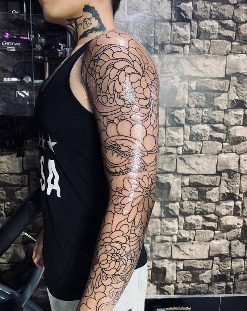 日式花臂纹身图片_手臂纹身图案