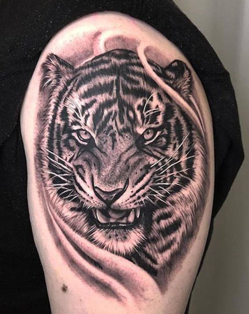 写实老虎纹身图片_手臂欧美写实纹身图案