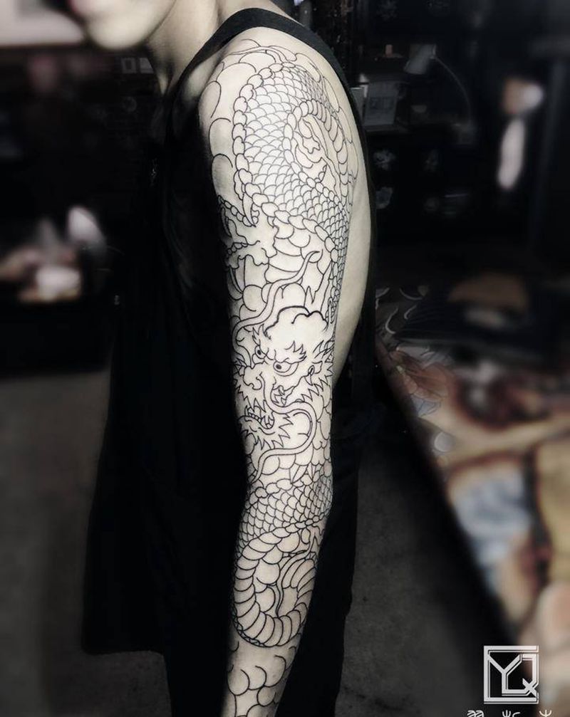 花臂线条纹身图片_老传统纹身图案