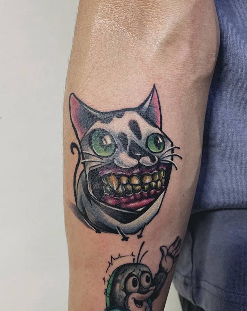 new school搞笑大嘴猫纹身图片_手臂New School猫纹身图案