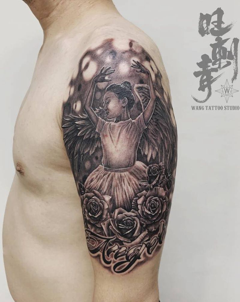 芭蕾女孩纹身图片_手臂欧美写实女孩芭蕾纹身图案