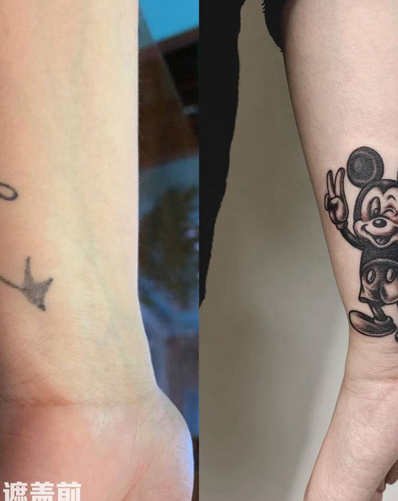 米奇遮盖旧纹身纹身图片_手臂米奇米老鼠纹身图案