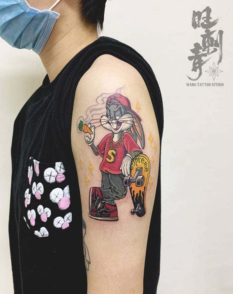 兔八哥纹身图片_手臂New School兔八哥兔子纹身图案