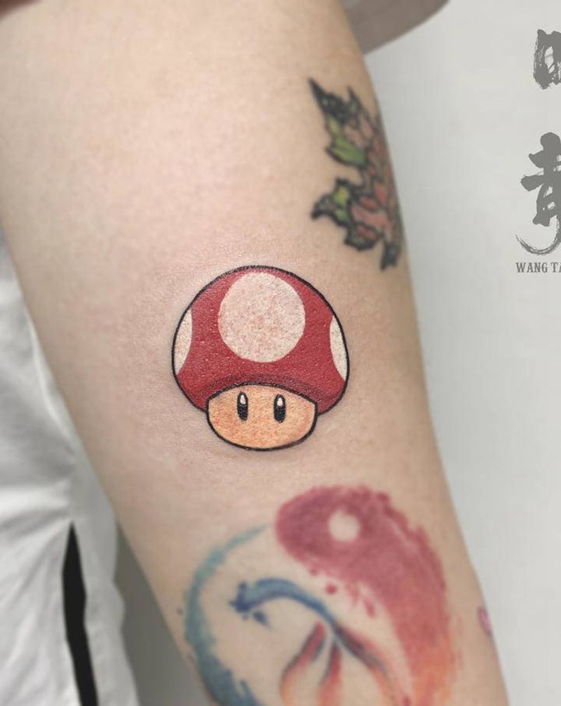 超级玛丽的小蘑菇纹身图片_手臂New School蘑菇超级玛丽纹身图案