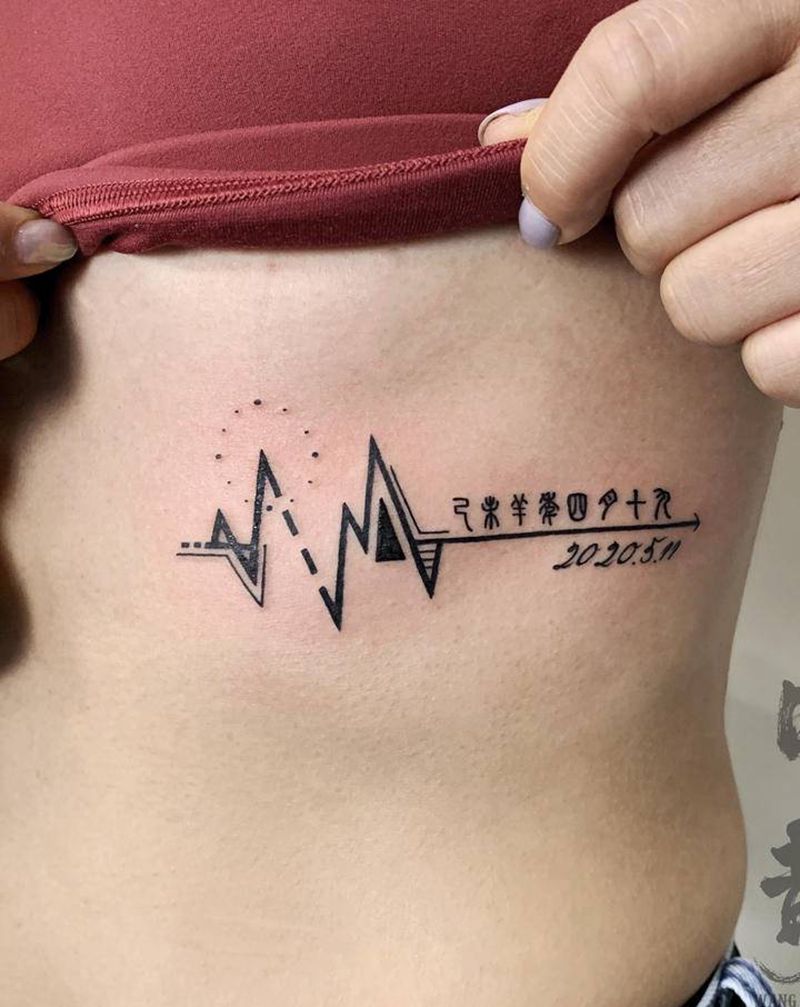 心电图纹身图片_腹部腰部图腾心电图纹身图案
