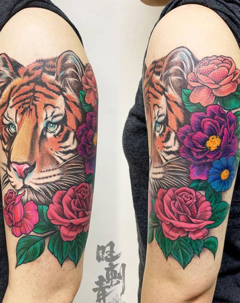 tiger老虎纹身图片_手臂New School老虎纹身图案