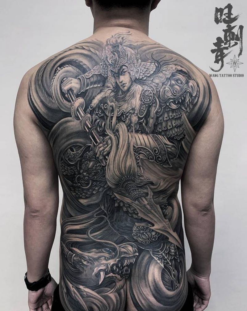 满背 赵子龙纹身图片_背部新传统老传统赵子龙赵云纹身图案