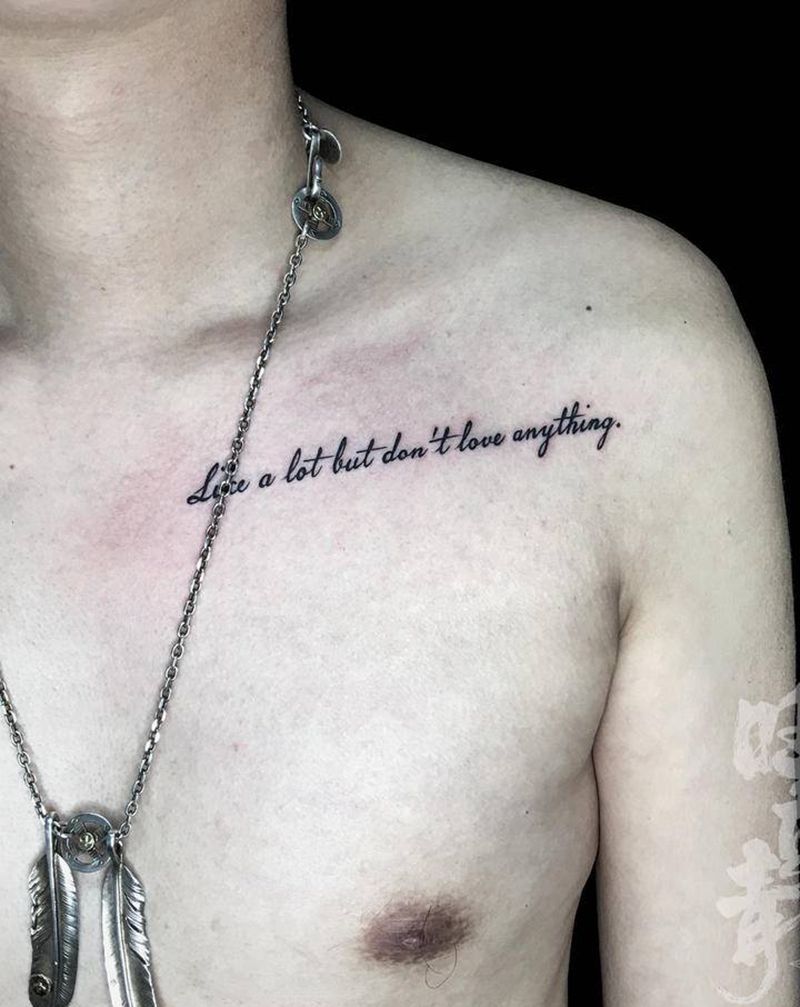 清新文字纹身图片_胸部花体字图腾纹身图案