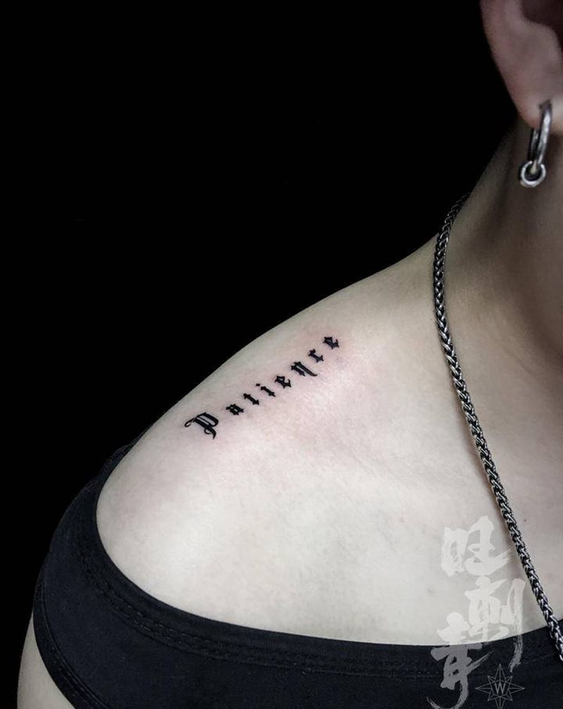 哥特英文纹身图片_肩部颈部花体字图腾纹身图案