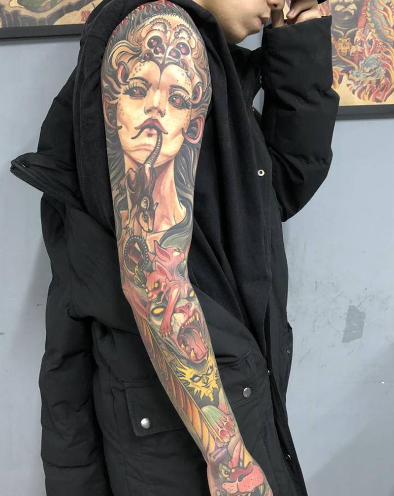 new school花臂纹身图片_手臂New School纹身图案