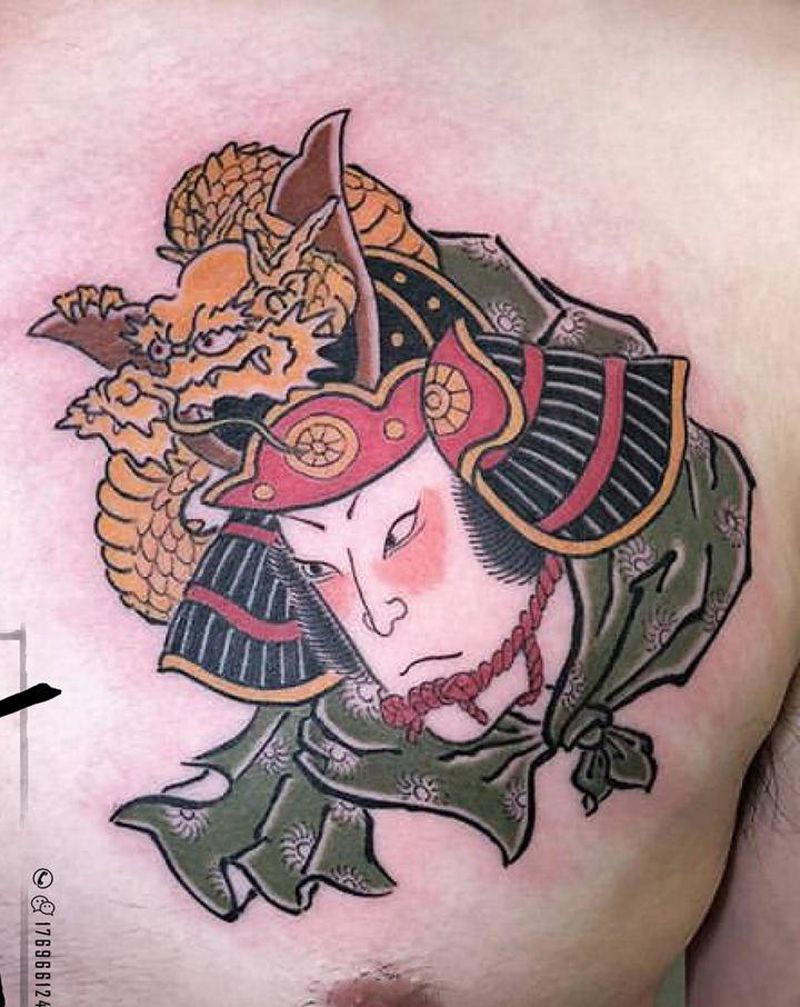 日式武士纹身图片_胸部新传统老传统纹身图案