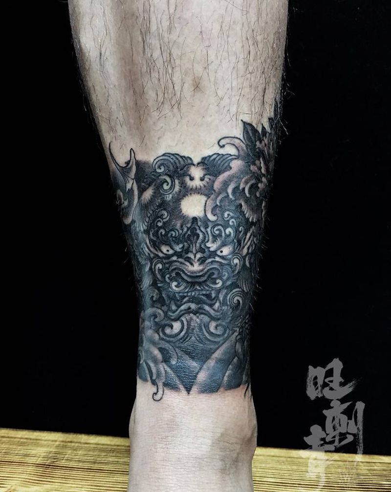 日式脚环遮盖旧纹身纹身图片_腿部脚部老传统新传统龙纹身图案