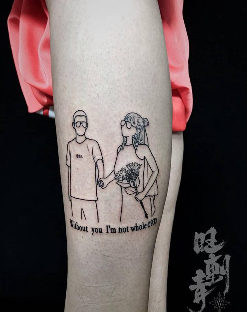 极简人像【结婚照】纹身图片_腿部脚部几何点刺纹身图案