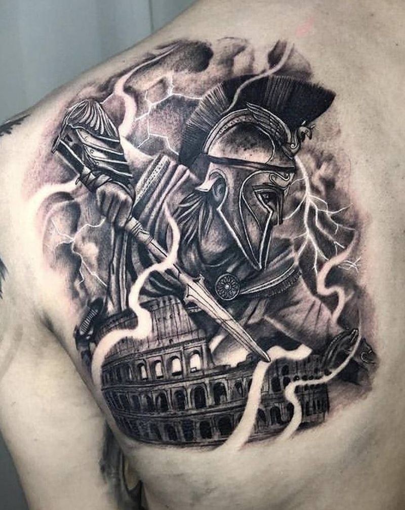 斯巴达勇士纹身图片_手臂欧美写实纹身图案