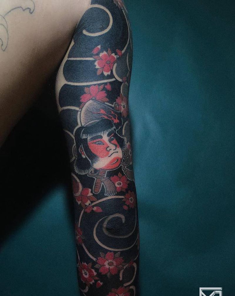 七分袖纹身图片_手臂肩部老传统老传统日式花臂纹身图案