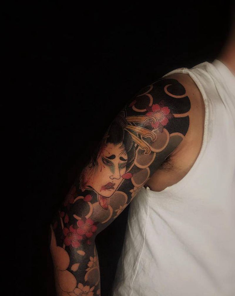 生首纹身图片_手部手臂老传统日式老传统生首花臂沈阳店纹身图案