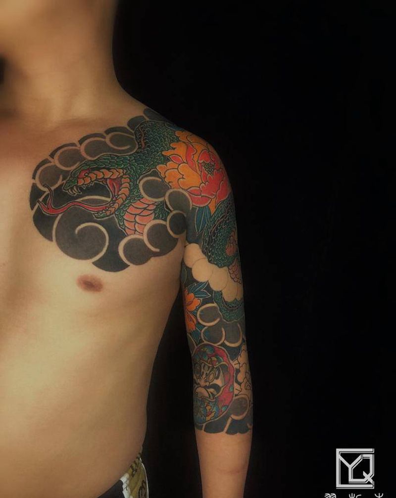 蛇纹身图片_手臂手部老传统日式老传统花臂蛇纹身图案