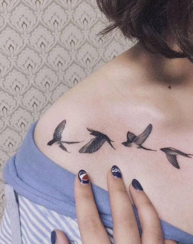 小清新、燕子纹身图片_肩部纹身图案