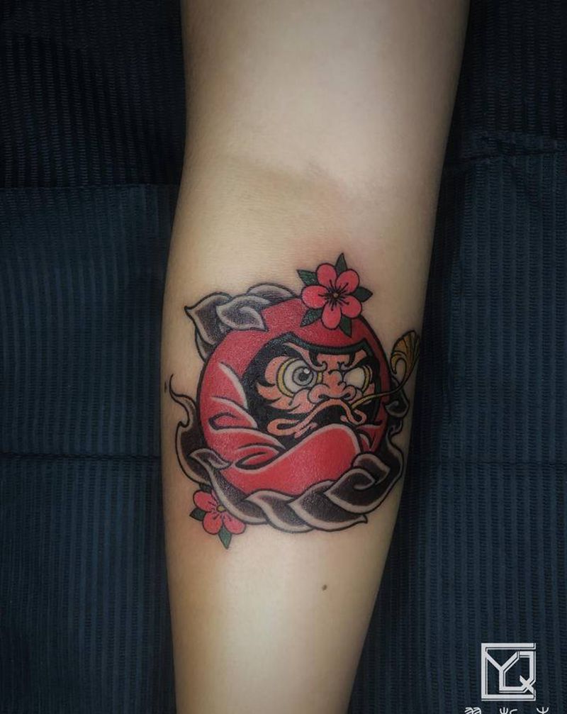 达摩蛋纹身图片_手臂手部老传统新传统日式老传统达摩蛋拼接花臂纹身图案