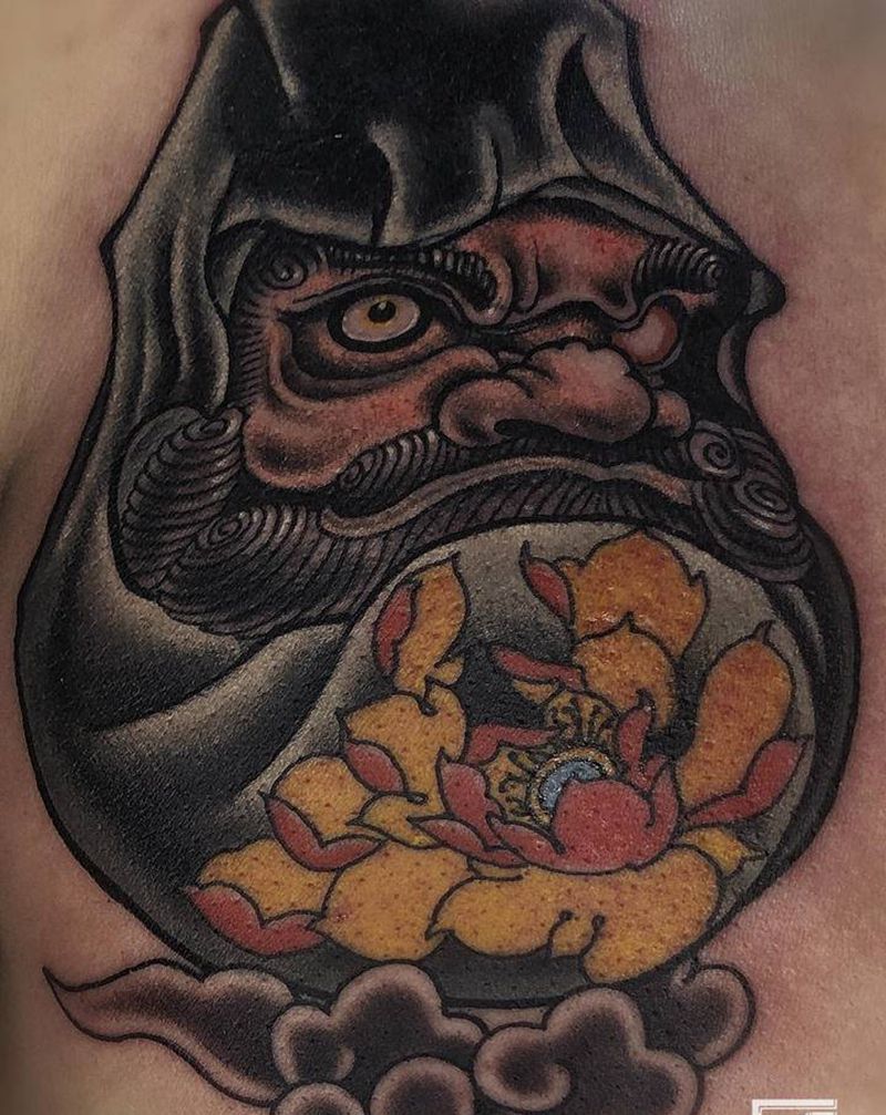 达摩蛋纹身图片_胸部新传统老传统纹身图案
