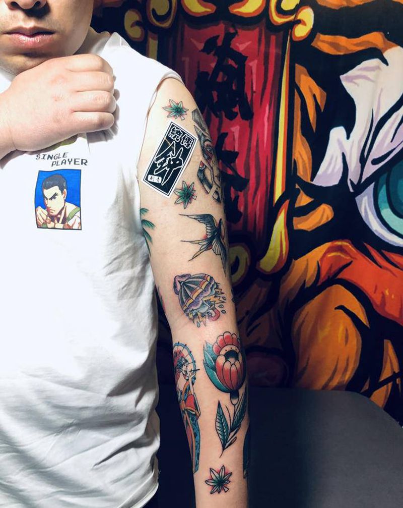 花臂纹身图片_手臂肩部Old SchoolNew School纹身图案