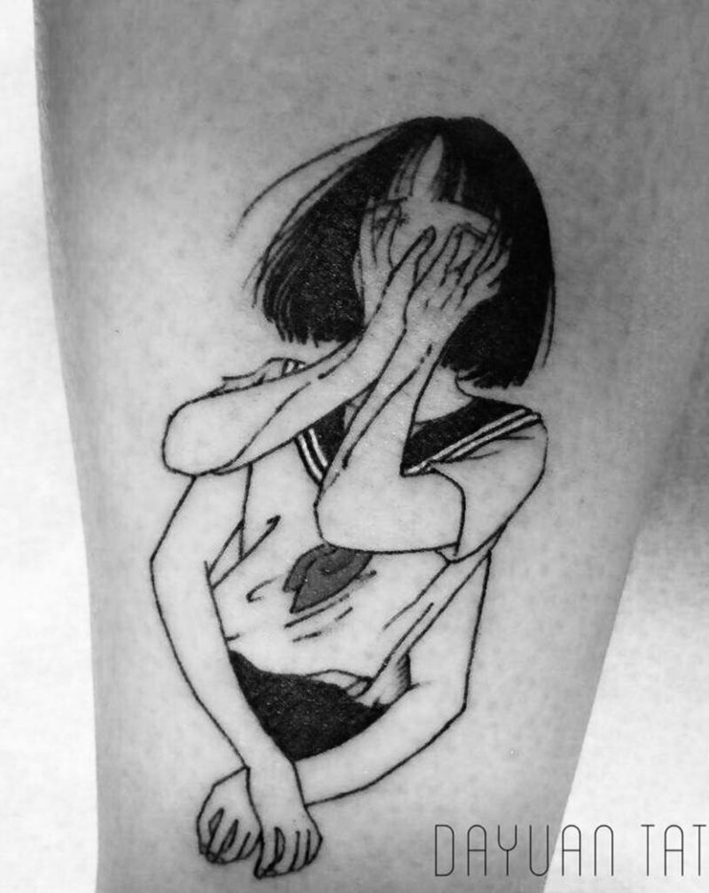 小清新纹身图片_手臂腿部点刺水墨纹身图案