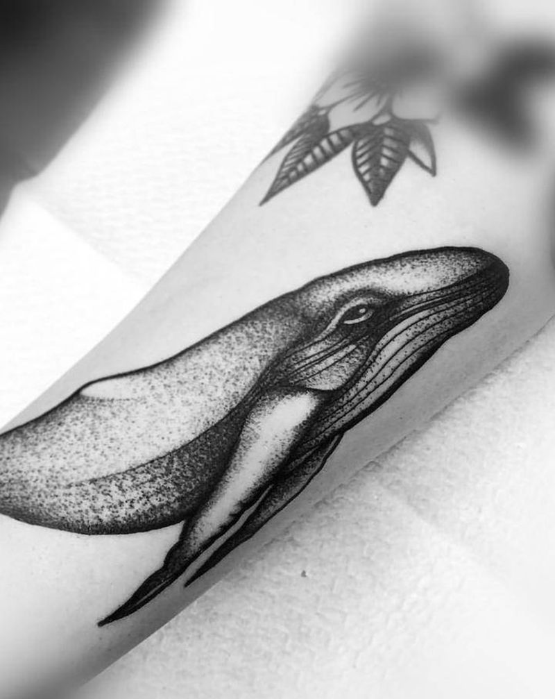 点刺鲸鱼纹身图片_手臂点刺纹身图案