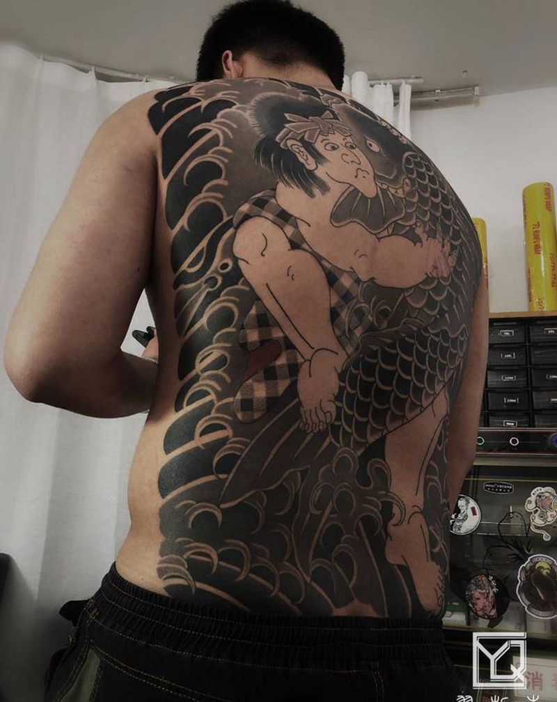 金太郎纹身图片_臀部背部老传统日式满背老传统纹身图案