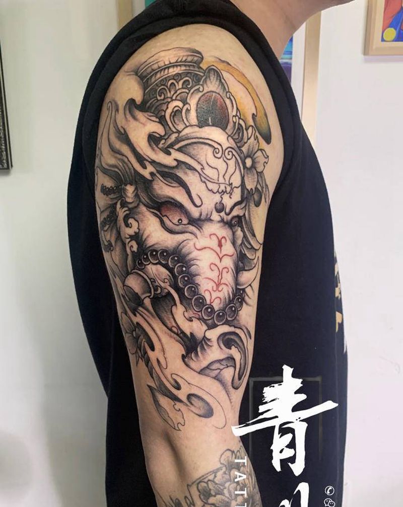 象神纹身图片_手臂老传统新传统纹身图案