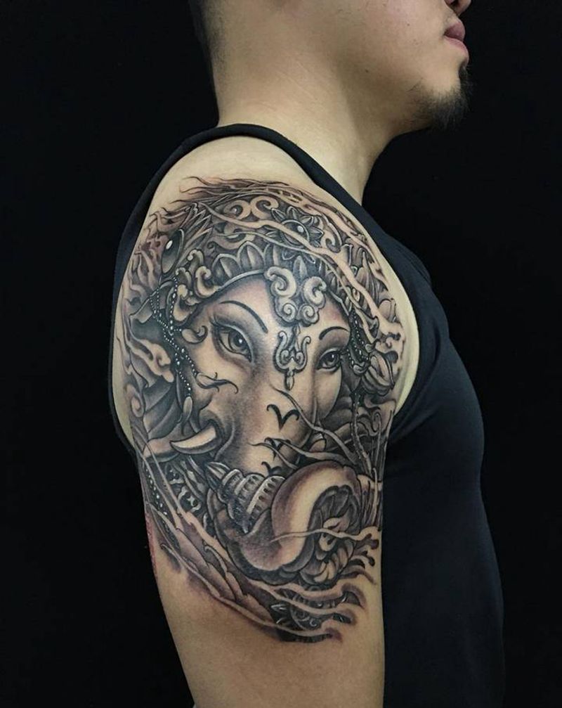 《象神》纹身图片_手臂新传统纹身图案