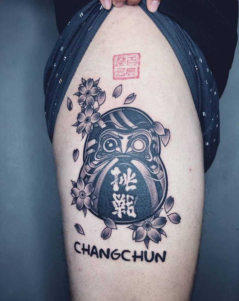 《达摩蛋》纹身图片_腿部日式纹身图案