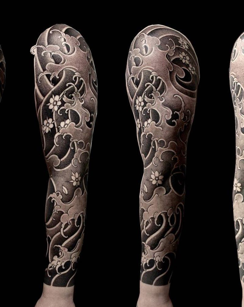 浪臂纹身图片_手臂新传统小伟刺青纹身图案