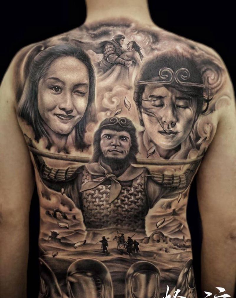 《大话西游  仙履奇缘》纹身图片_背部欧美写实纹身图案