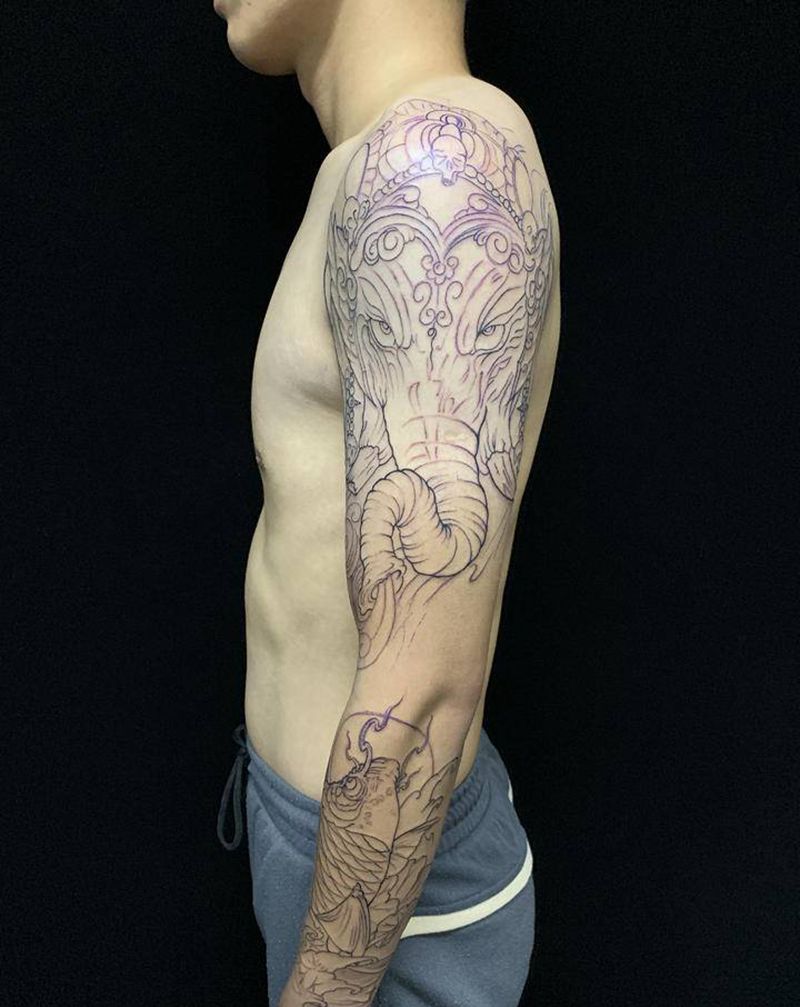 《传统花臂》纹身图片_手臂新传统纹身图案