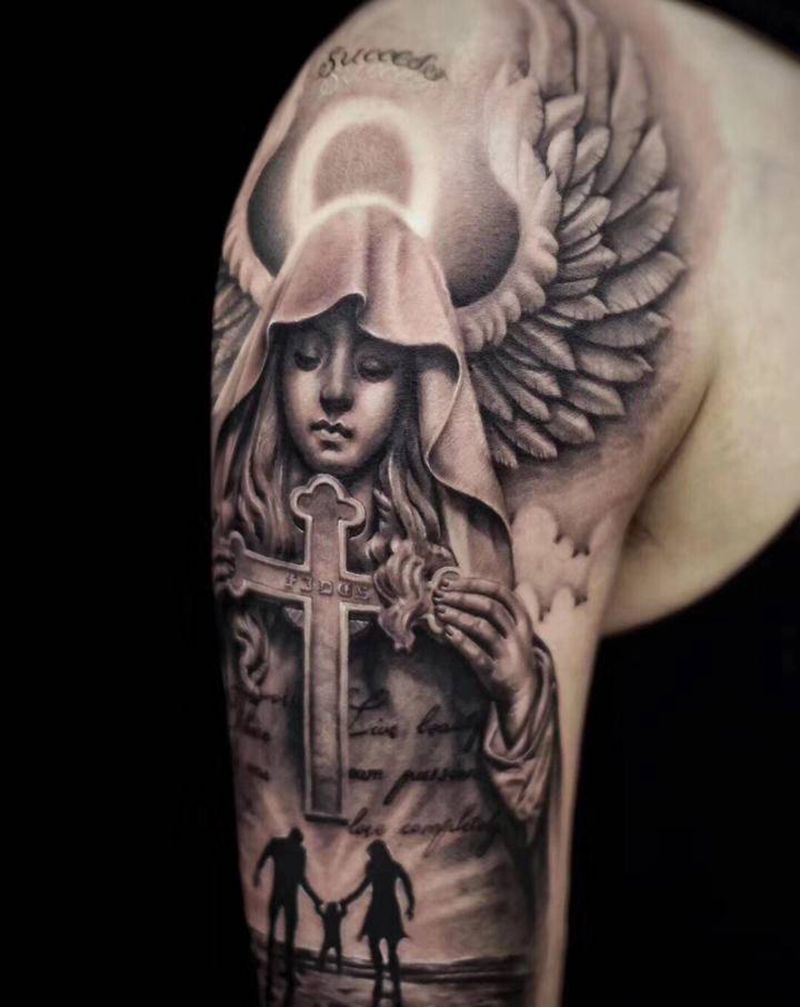 《守护》纹身图片_手臂臀部欧美写实纹身图案