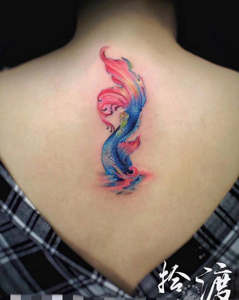 by拾渡纹身图片_背部水彩纹身图案
