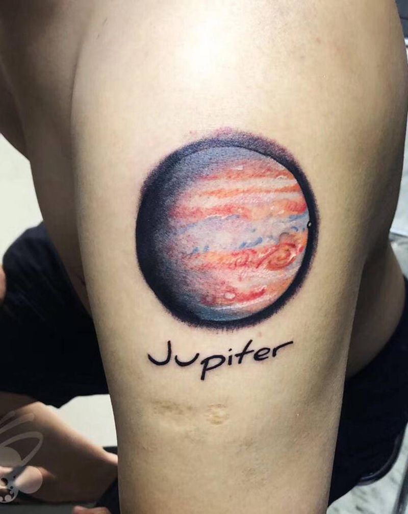 天文爱好者纹身图片_手臂水墨星球天文纹身图案