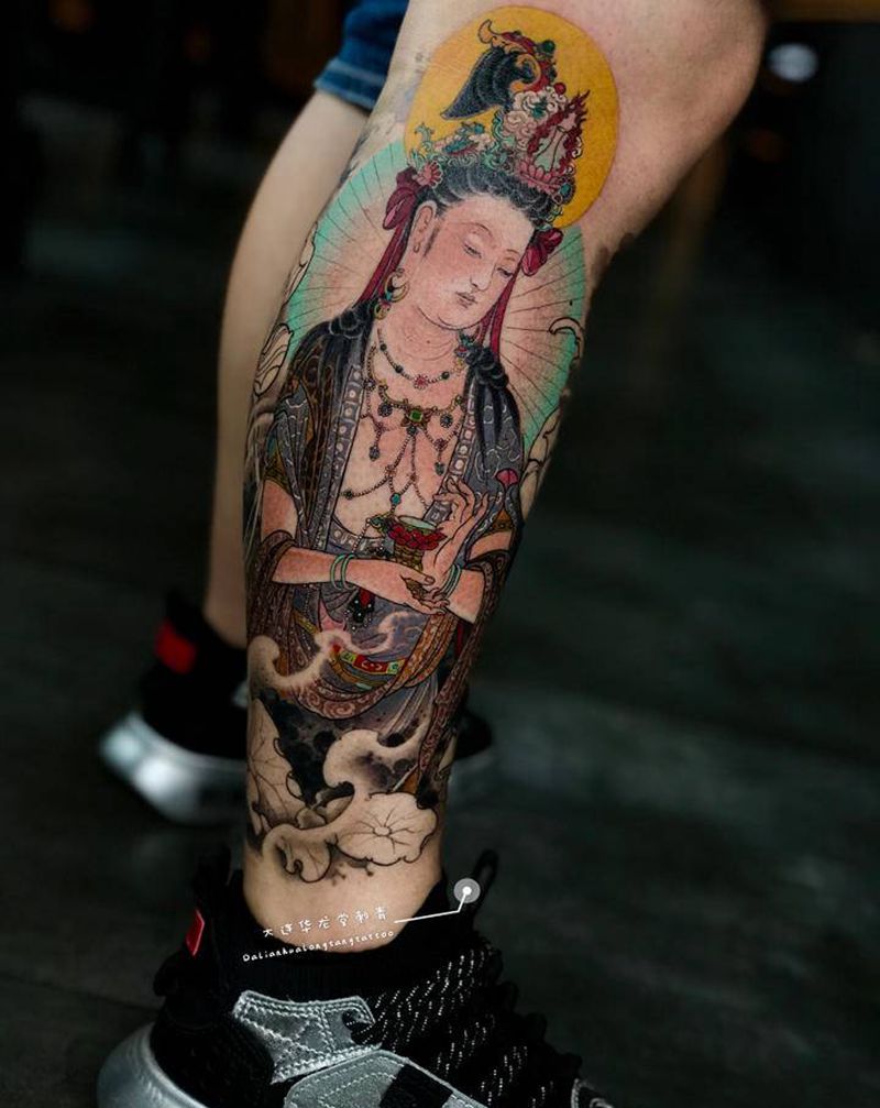 大连华龙堂刺青纹身图片_腿部纹身图案