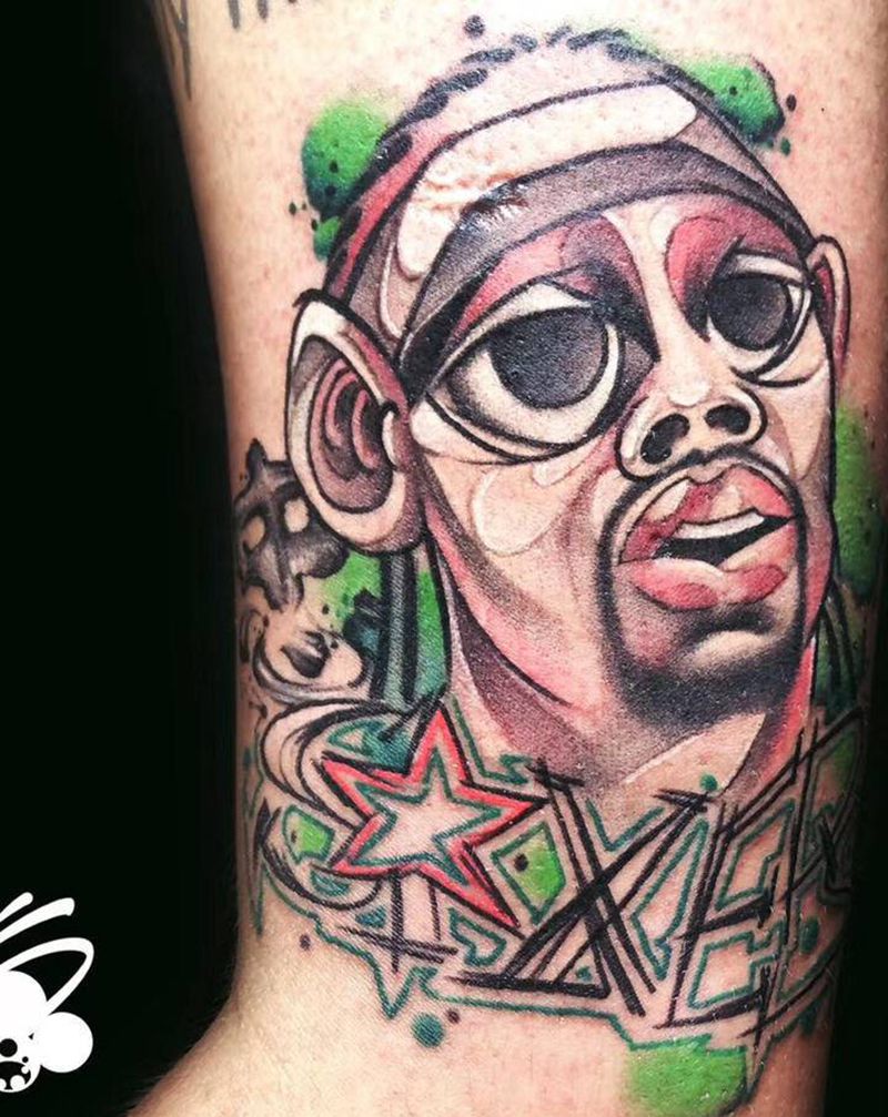 按要求设计纹身图片_手臂New School球星肖像纹身图案