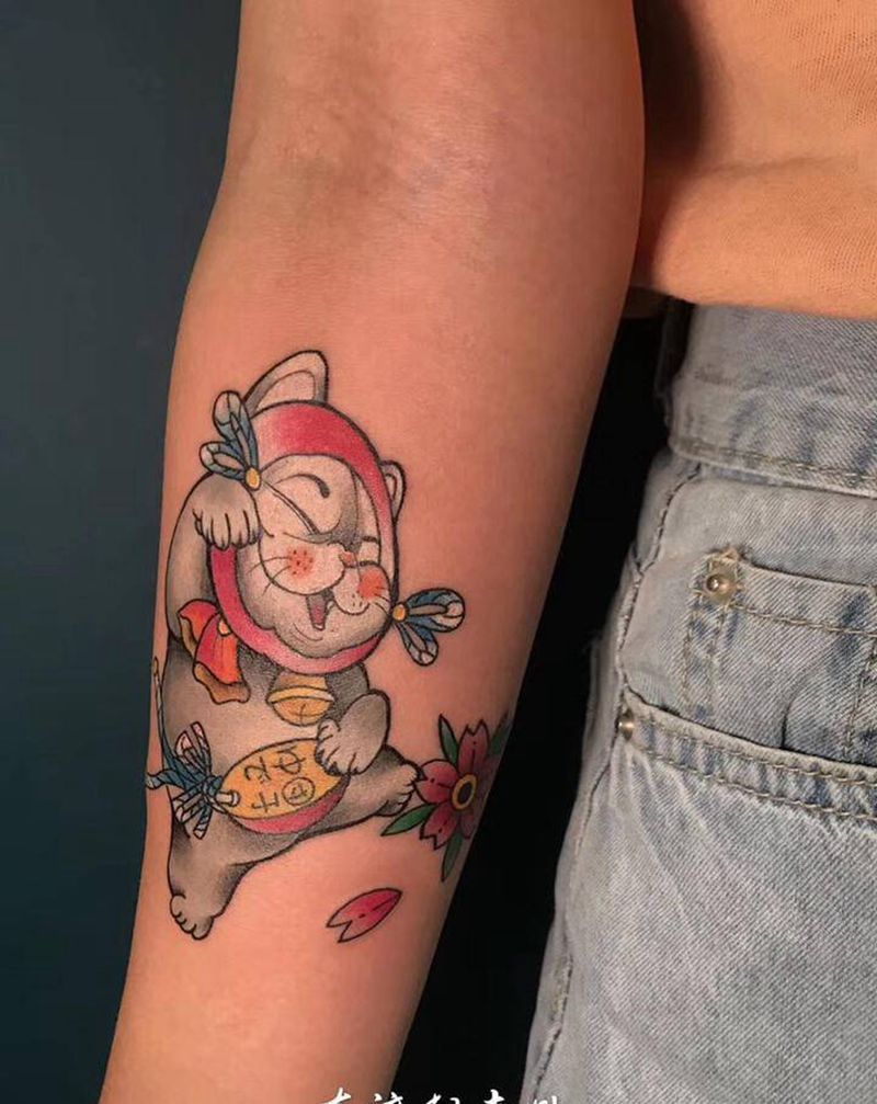 美丽猫纹身图片_手臂New School纹身图案