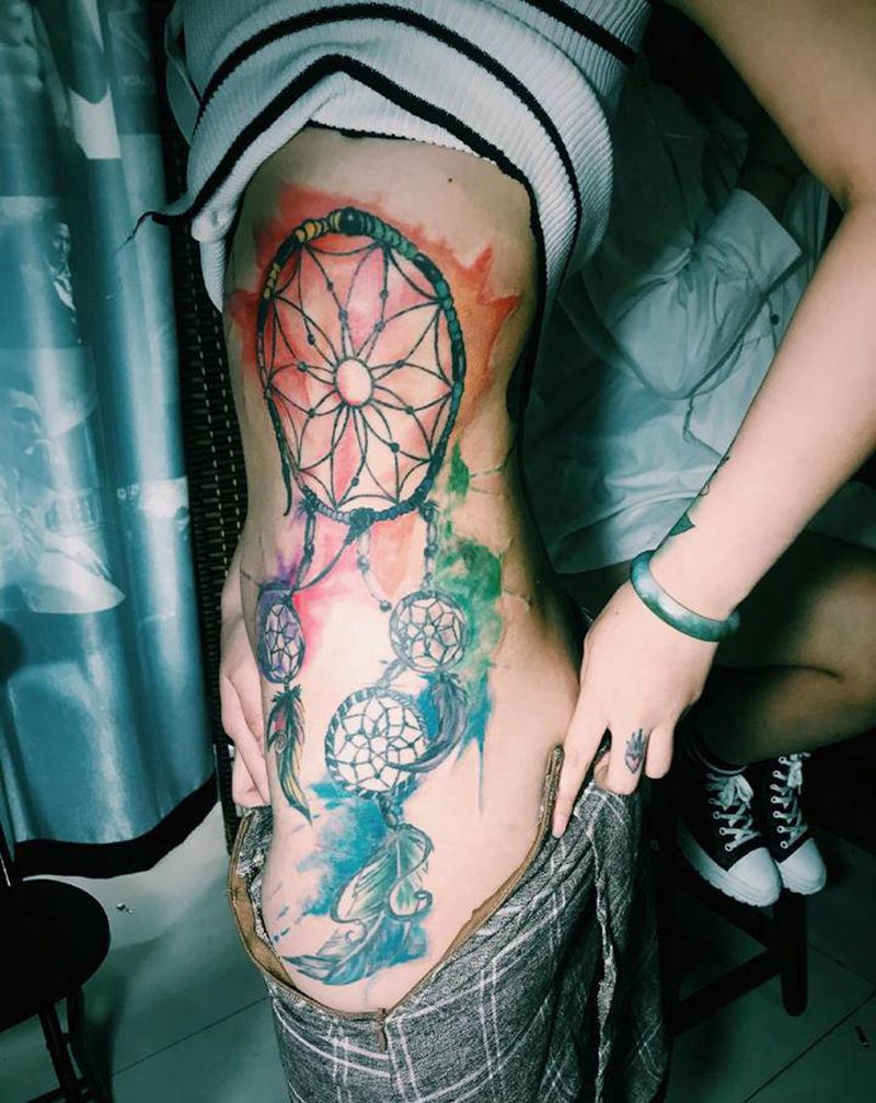 补梦网纹身图片_腰部水彩纹身图案