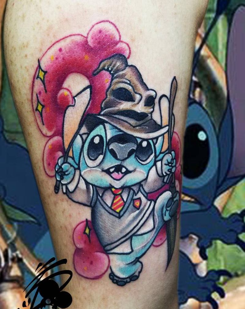 史迪仔纹身图片_手臂New School史迪仔迪士尼卡通纹身图案