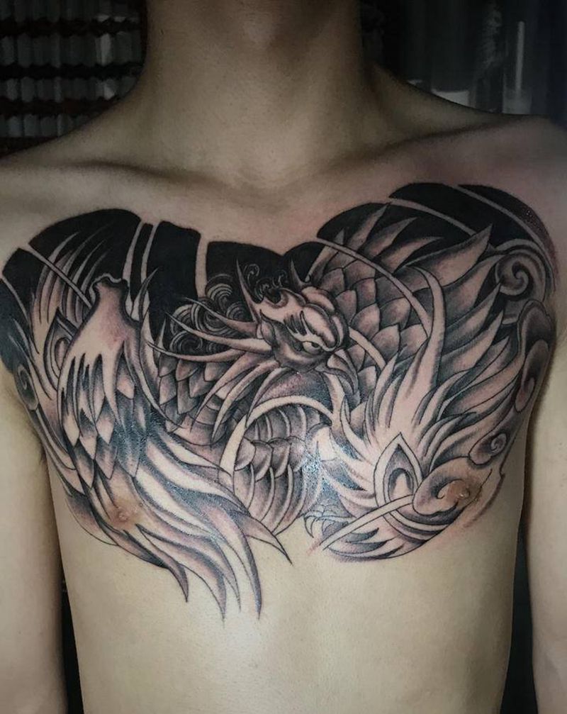凤凰纹身图片_胸部纹身图案