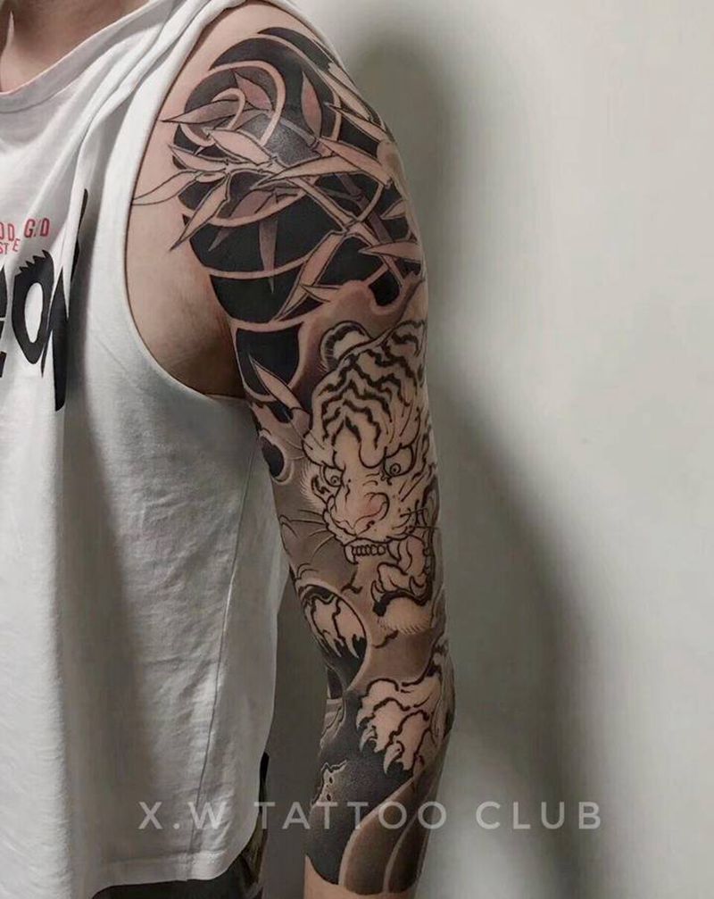 虎七分纹身图片_手臂新传统小伟刺青伟BOSS纹身图案