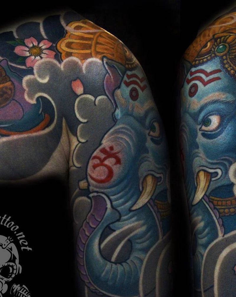 象神半胛纹身图片_新传统小伟刺青小伟作品纹身图案